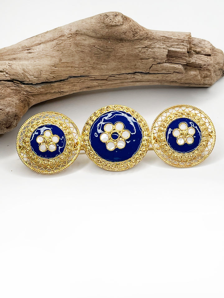 Blau emaillierten Medaillons in Gold - Brosche