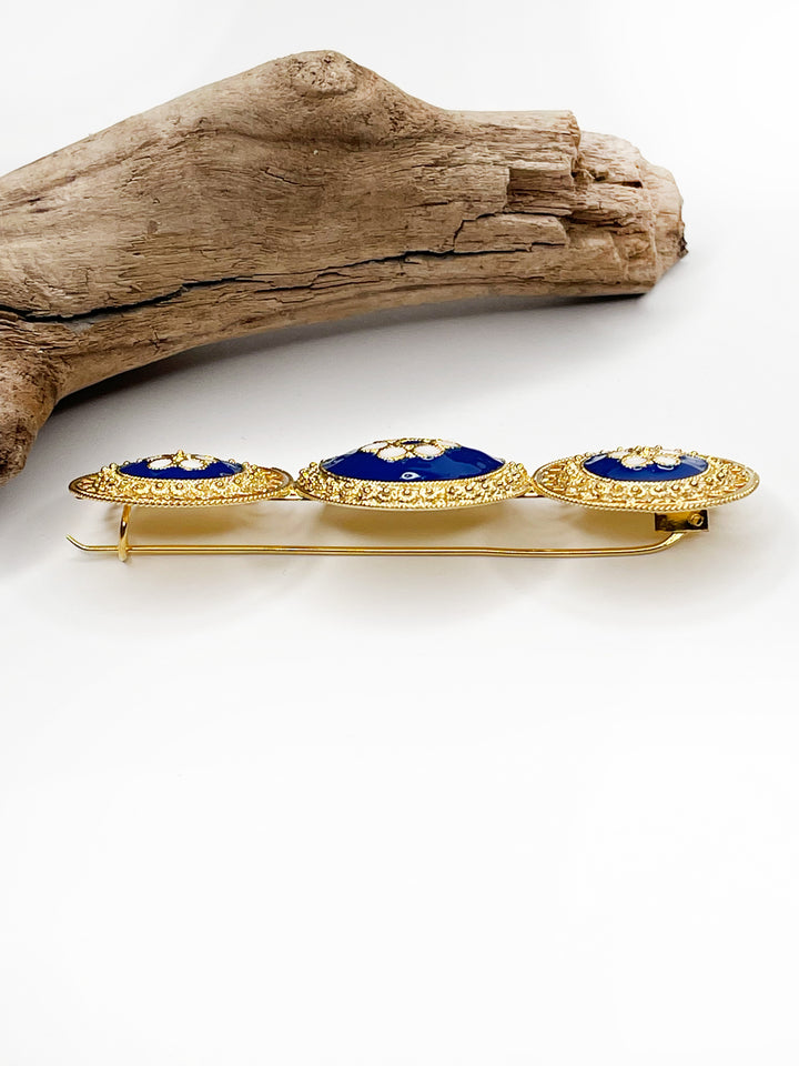 Blau emaillierten Medaillons in Gold - Brosche