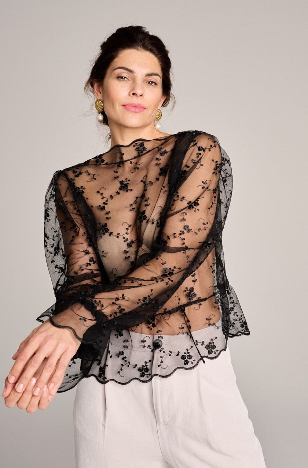 Dirndlbluse schwarz transparent lang