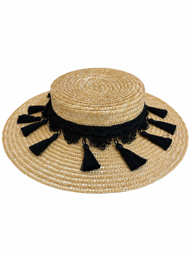 Folklore Cordobes Hut mit folkloristischen Quasten in schwarz - aus 100%Stroh