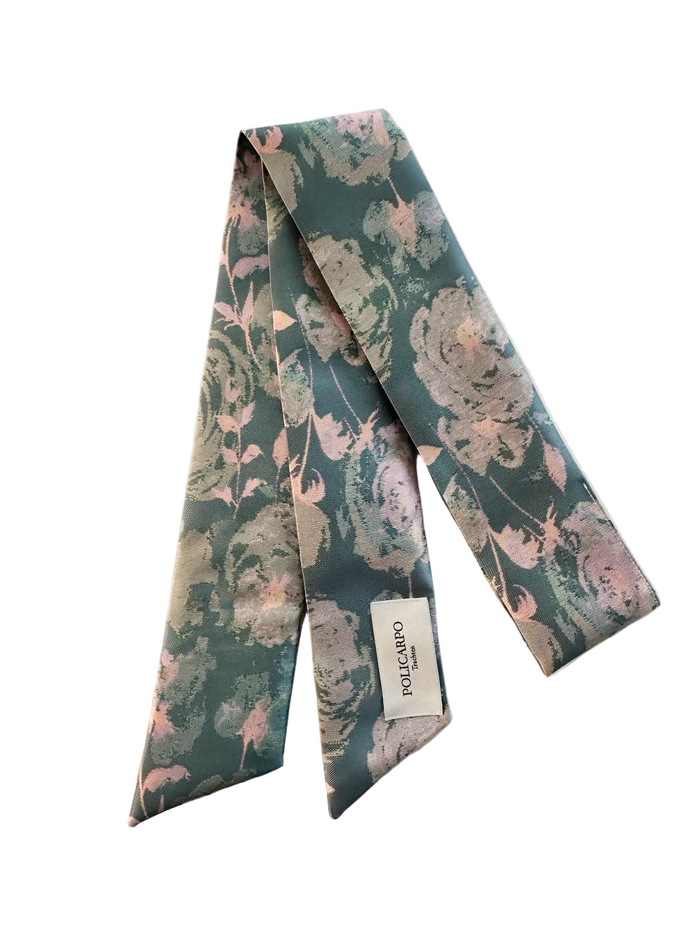 Blaues Twilly mit rosa Blumengewebt als Accessoire für Tasche oder als Gürtel